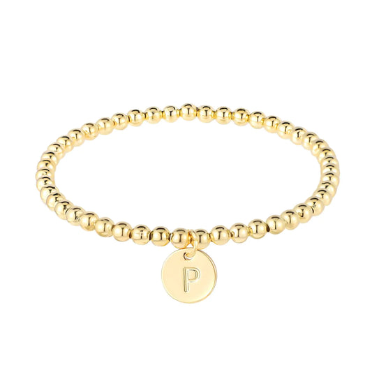 Initial Bracelet for Women Dainty Gold Bracelet Cute A-Z Letter Charm Disc Bracelet Fashion Simple Jewelry Beaded Gold Bracelet Personalized 26 Alphabet Gifts (P)
