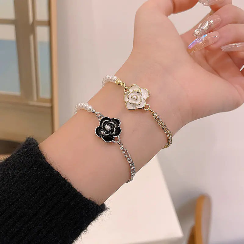 Retro Hong Kong Style Camellia Pearl Bracelet for Women