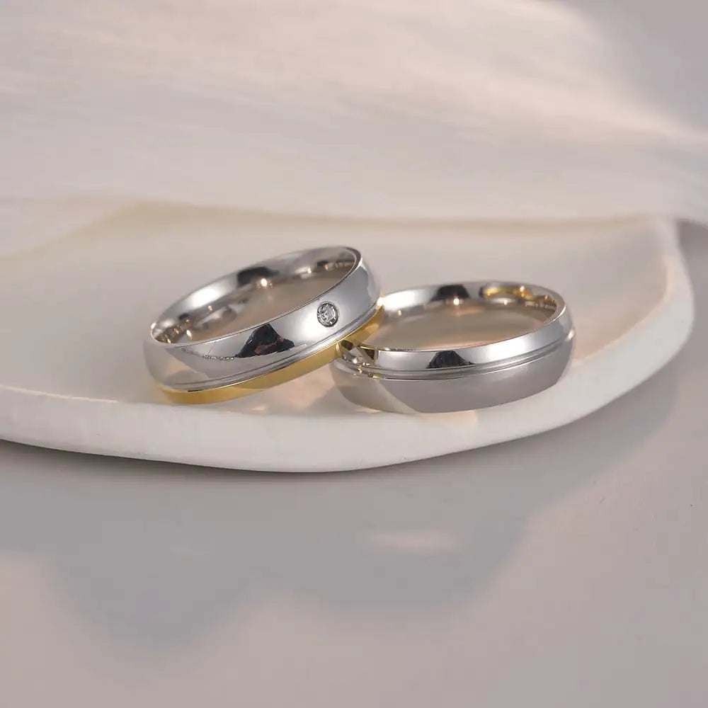 Gold Two Tone Diamond Inlaid Titanium Steel Ring for Men