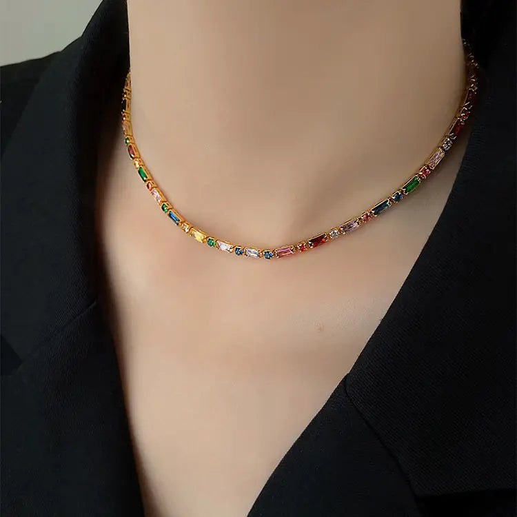 Multi-color Zircon Gold Necklace & Bracelet
