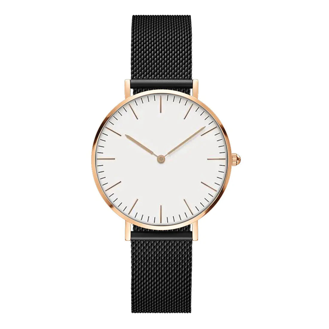 Logo Steel Band Quartz Watch for Men - Slim Rose Gold