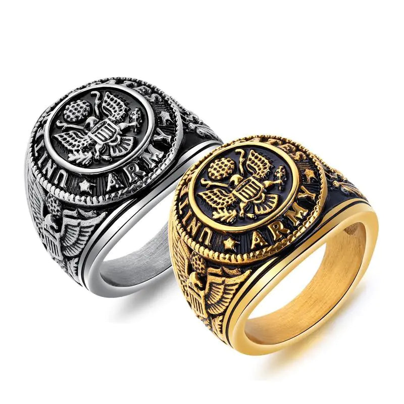 Gold Military Eagle Ring for Men - Stainless Steel