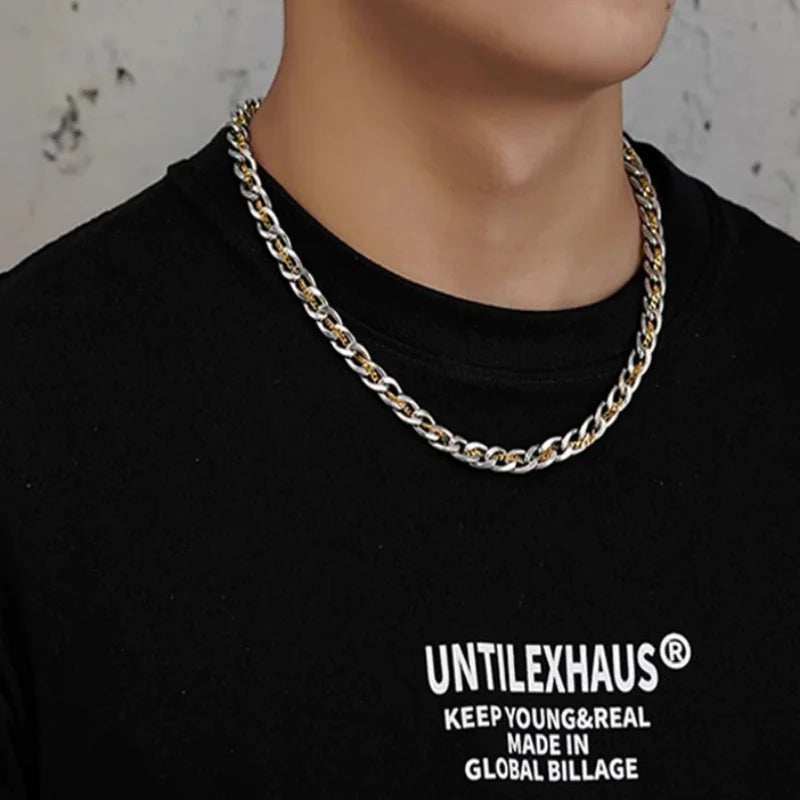 Titanium Steel Gold Cuban Necklace for Men - Trendy Design