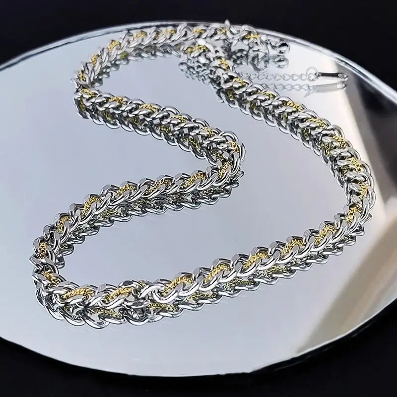 Titanium Steel Gold Cuban Necklace for Men - Trendy Design