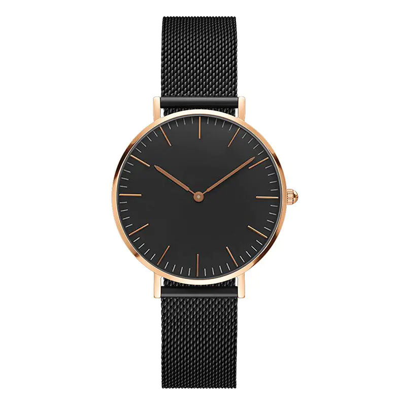 Logo Steel Band Quartz Watch for Men - Slim Rose Gold