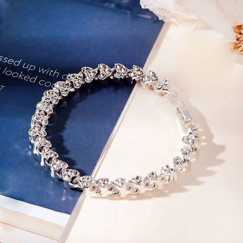 Heart-shaped Diamond Gold & Silver Plated Bracelet