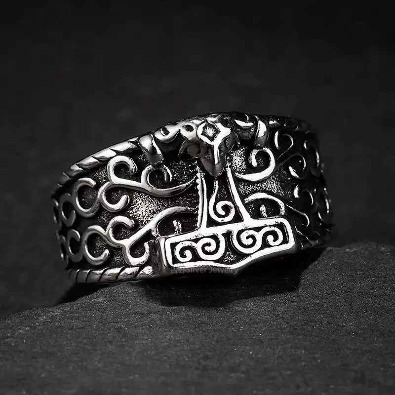 Thai Silver Vintage Nordic Vikings Crow Ring for Men
