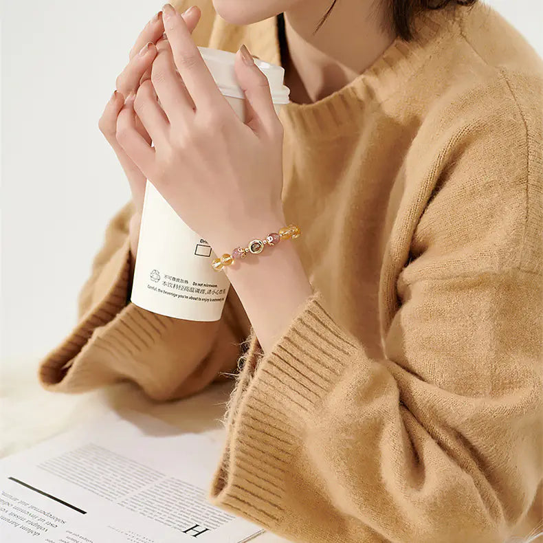 Women's Natural Gold Rutilated Quartz Fashion Bracelet
