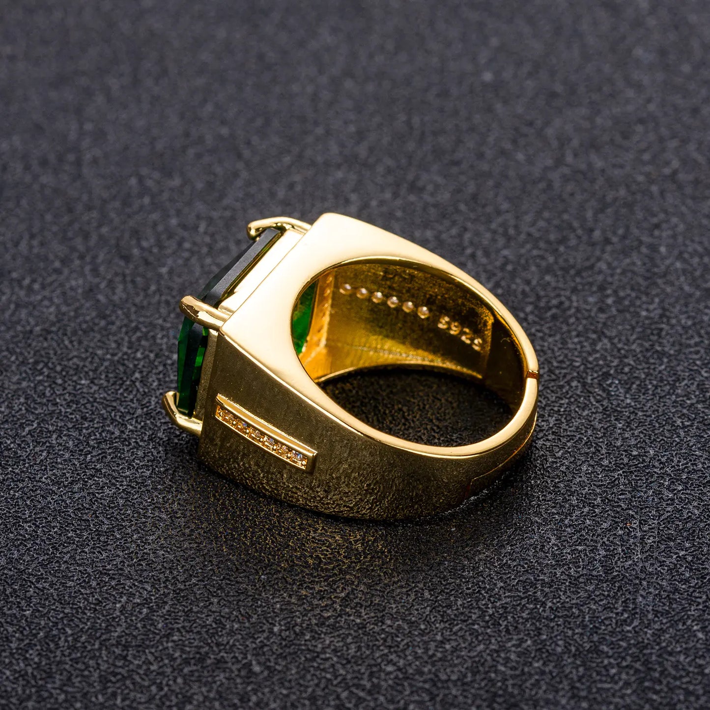 Vintage Green Emerald Square Ring for Men (Gold Plated)
