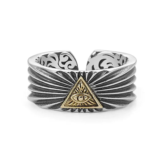 Vintage Grass Pattern Eye Ring for Men