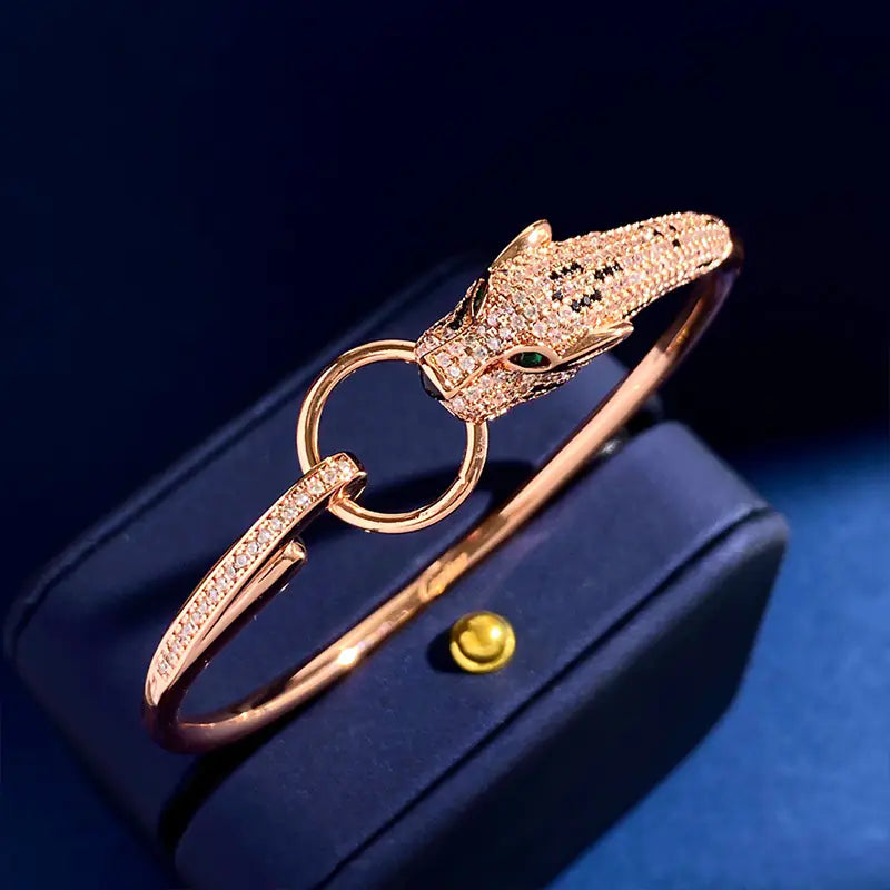 Leopard Diamond Rose Gold Ring Bracelet