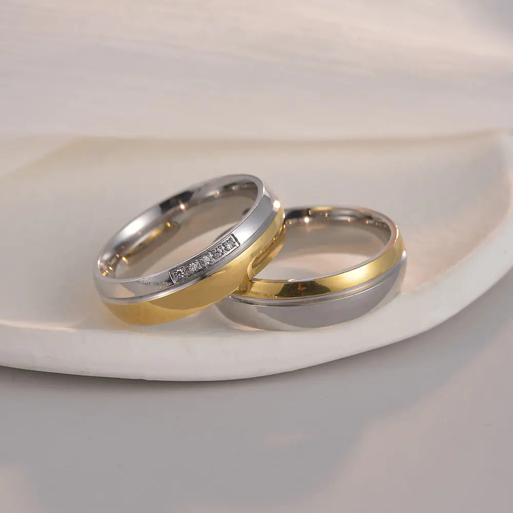 Two-Color Stainless Steel Couple Rings for Engagement
