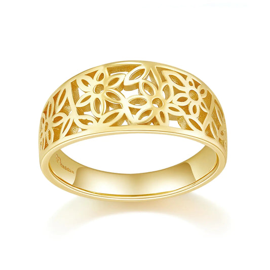 MINDDHA Gold Rings|Gold Rings for Women|Womens rings|Gold Band Rings for Women|14K Gold Plated Rings- Victorian Flower Filigree Vintage Statement Ring- 10mm Band Size 5