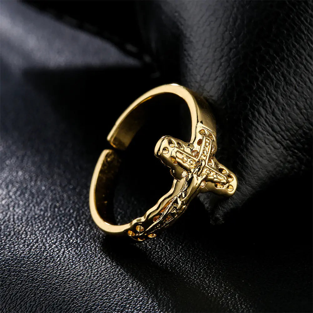 18K Gold Plated Geometric Open Ring for Men & Women