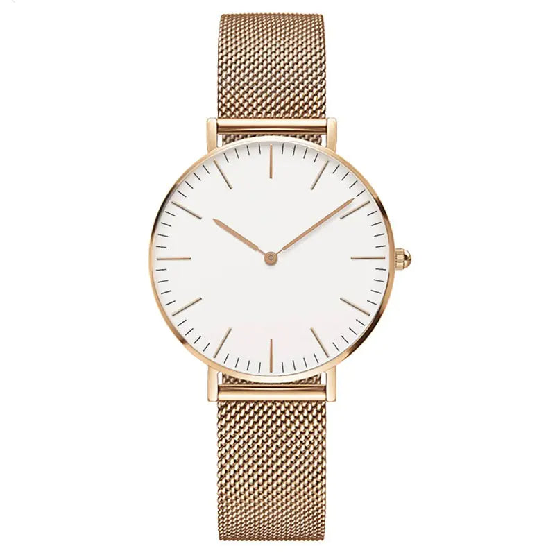 Logo Steel Band Quartz Watch for Men - Slim Rose Gold