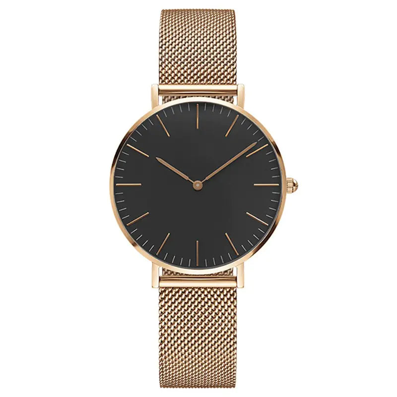 Logo Steel Band Quartz Watch for Men - Slim Rose Gold
