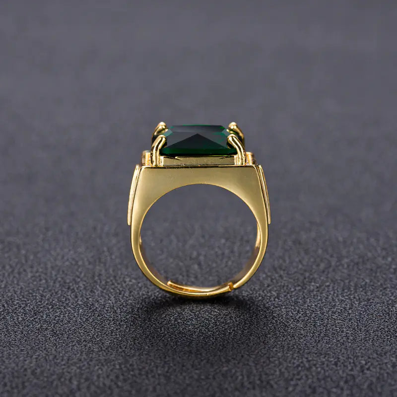 Vintage Green Emerald Square Ring for Men (Gold Plated)