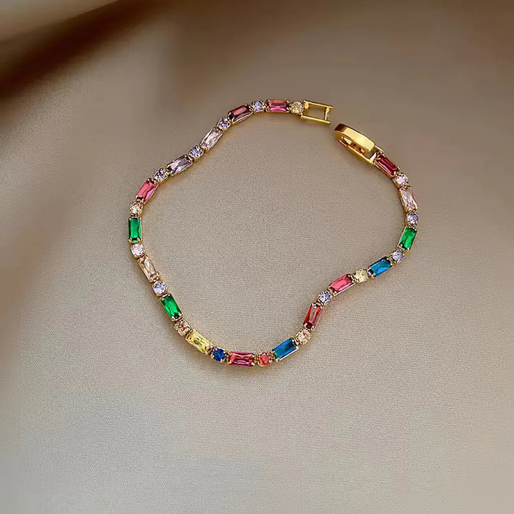Multi-color Zircon Gold Necklace & Bracelet