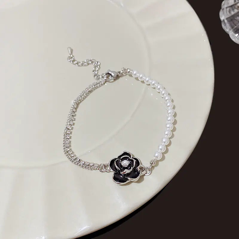 Retro Hong Kong Style Camellia Pearl Bracelet for Women