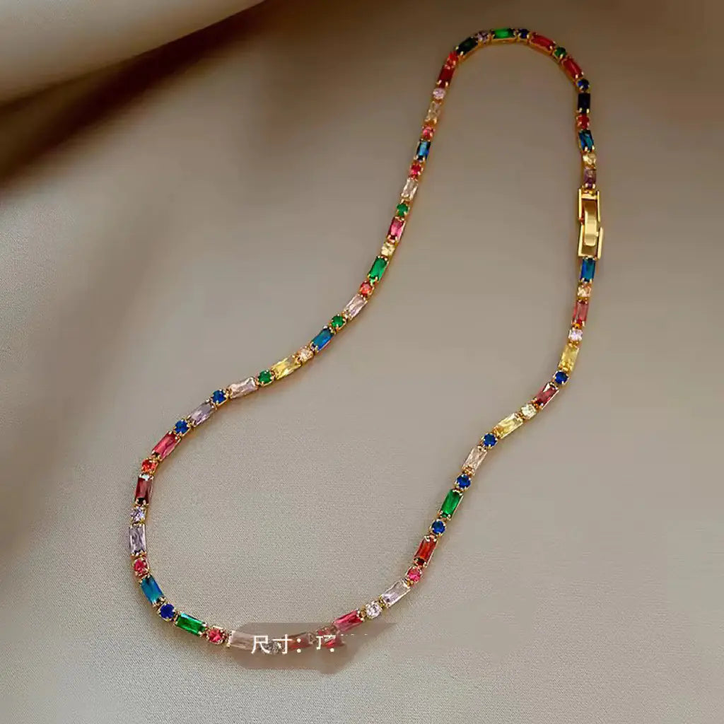 Multi-color Zircon Gold Necklace & Bracelet