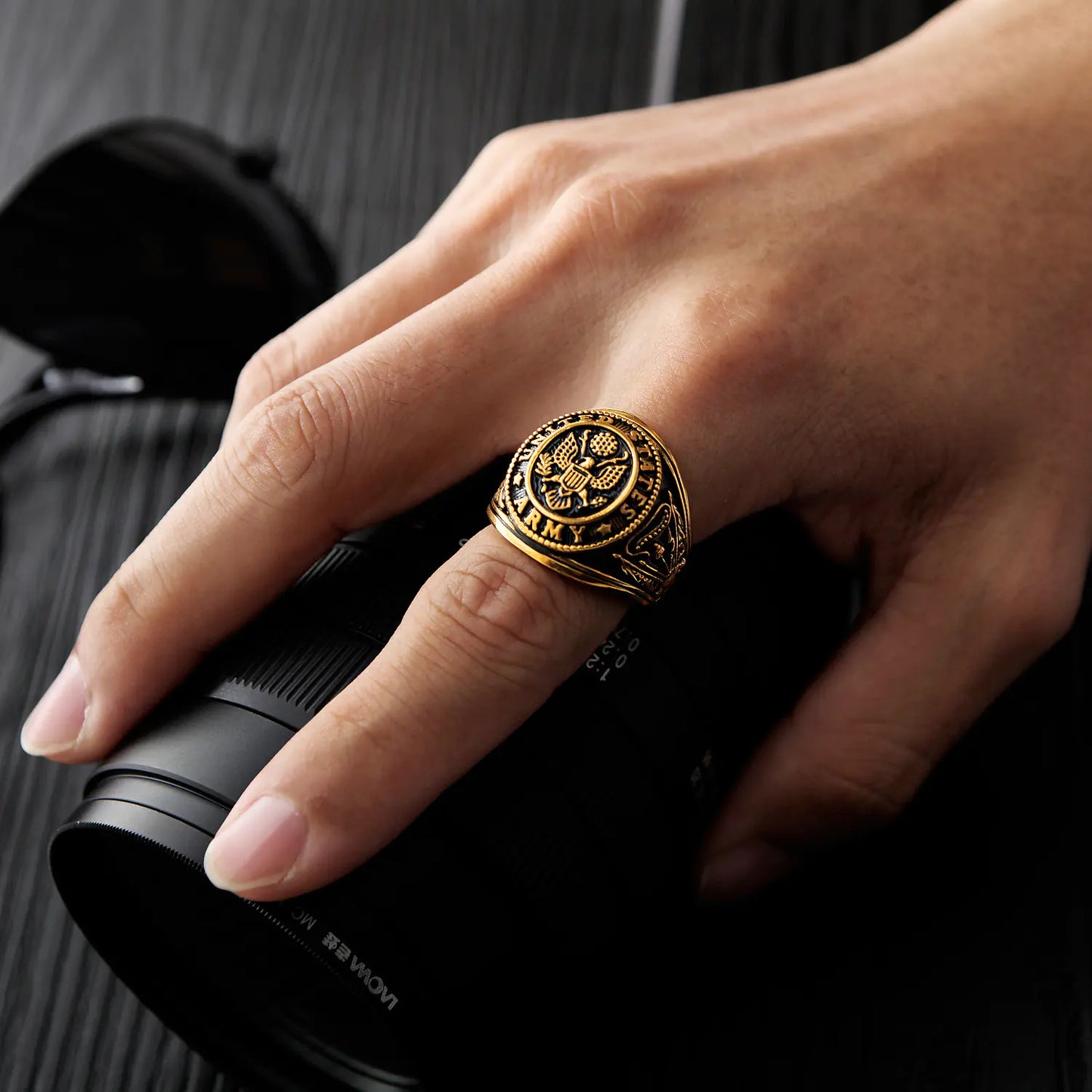 Gold Military Eagle Ring for Men - Stainless Steel