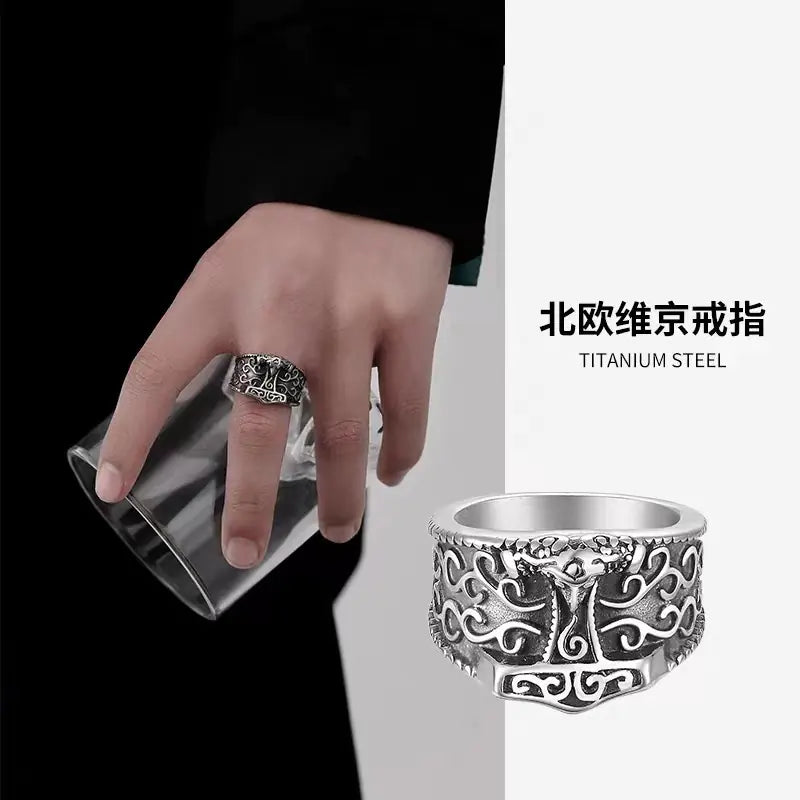 Thai Silver Vintage Nordic Vikings Crow Ring for Men