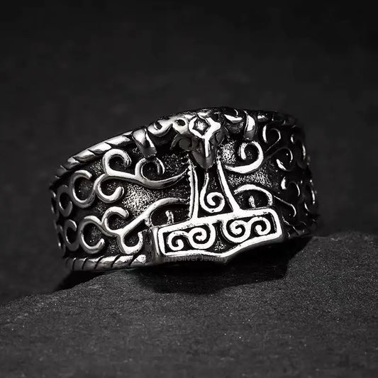 Thai Silver Vintage Nordic Viking Crow Ring for Men