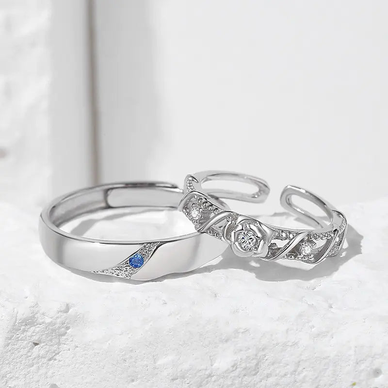 Couple Rose Sterling Silver Ring for Men and Women
