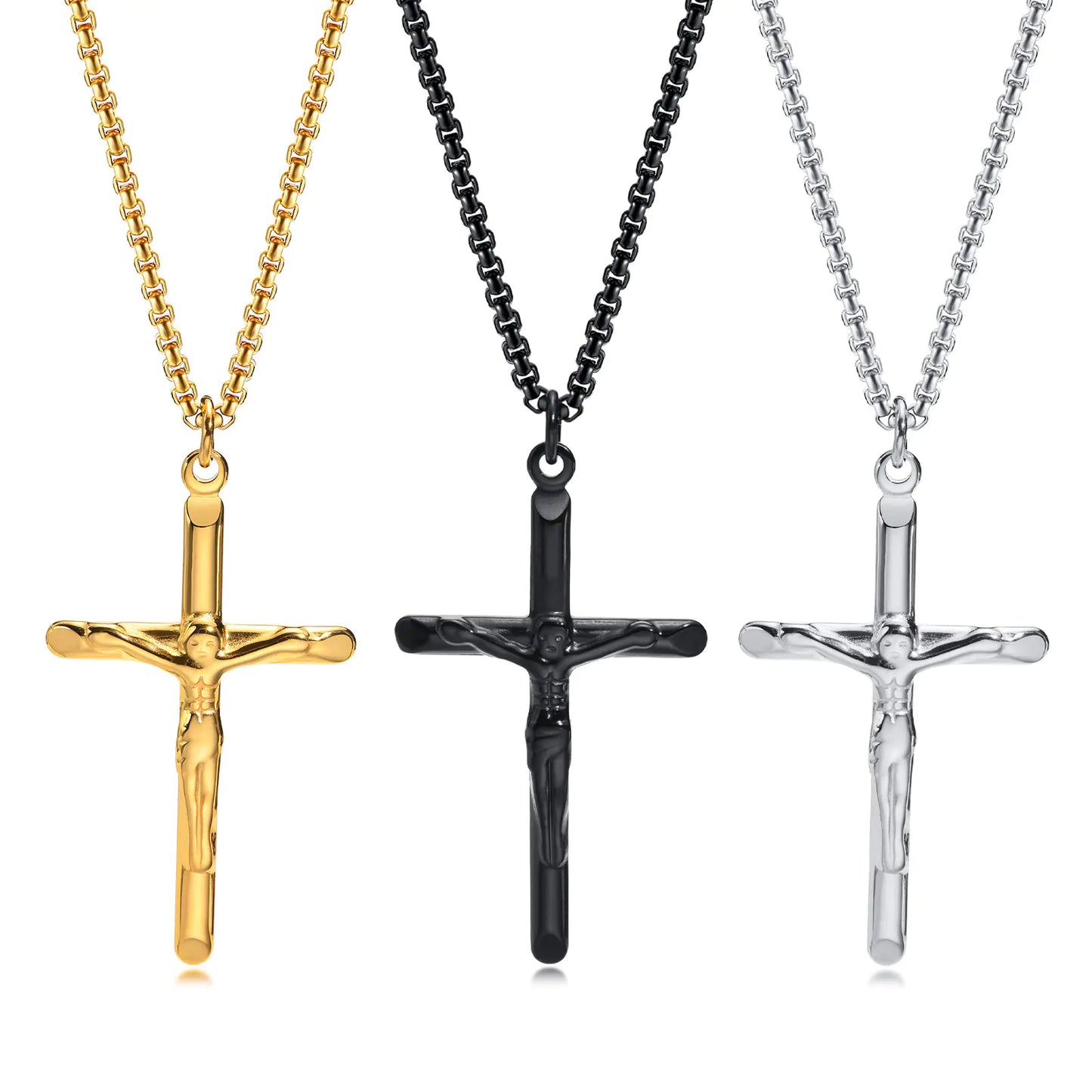 Titanium Steel Cross Necklace in Black & Gold for Men
