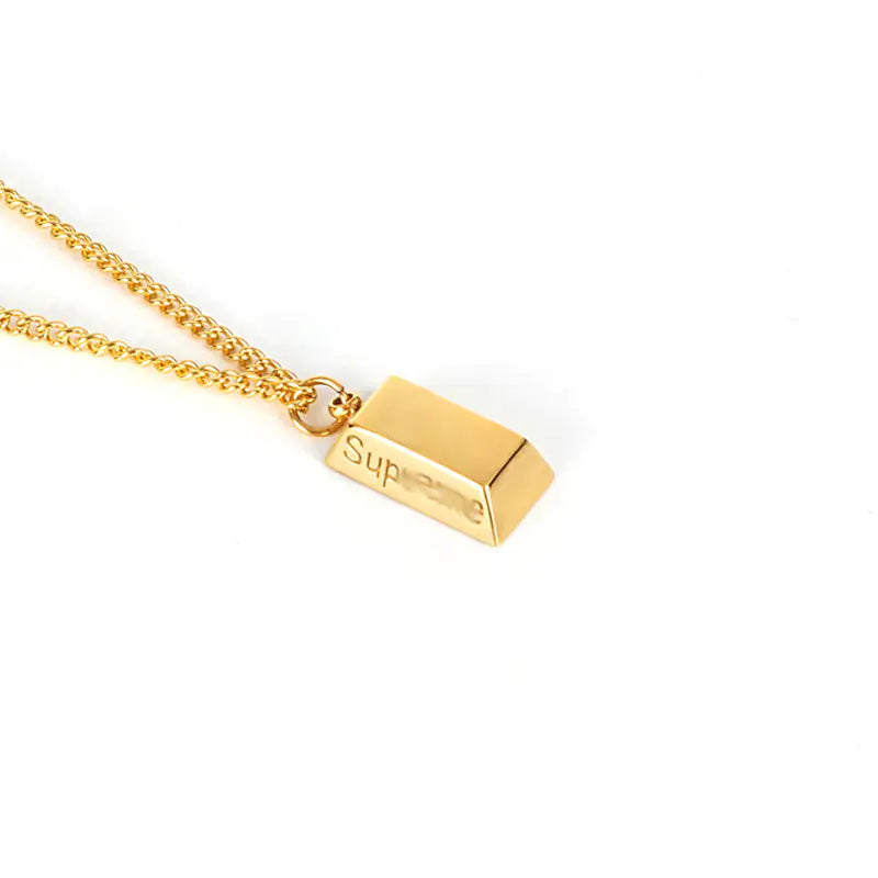 Trendy Gold Brick Pendant Necklace for Men and Women