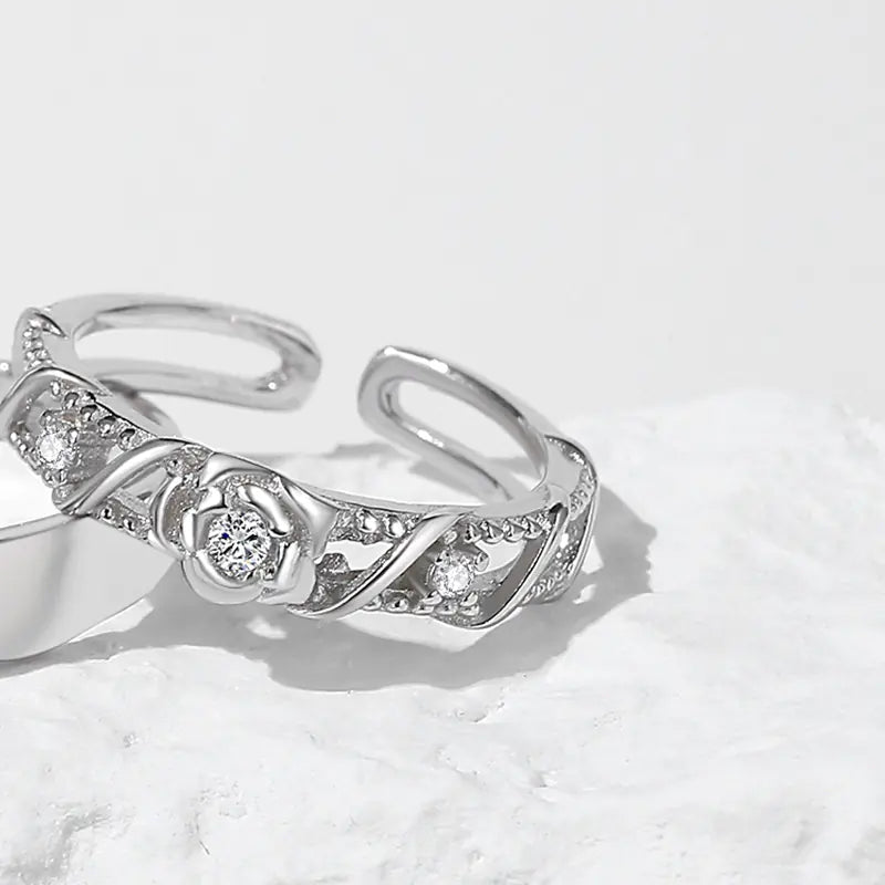 Couple Rose Sterling Silver Ring for Men and Women
