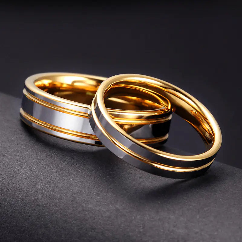 18K Tungsten Gold Ring Pair for Men and Women