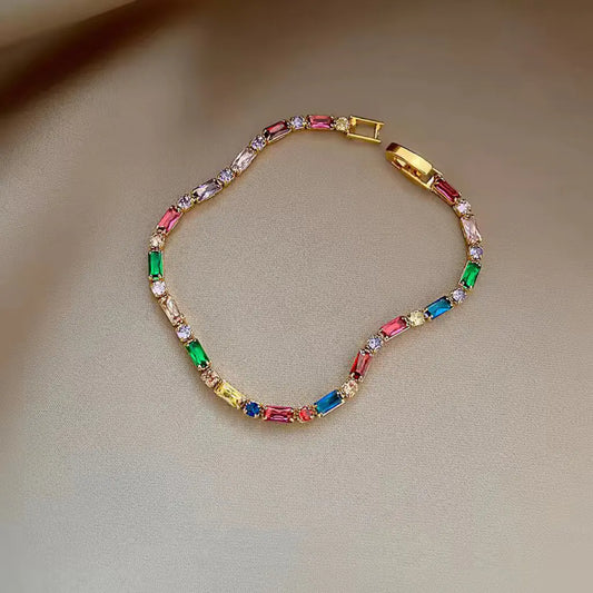 Multi-color Zircon Gold Necklace & Bracelet