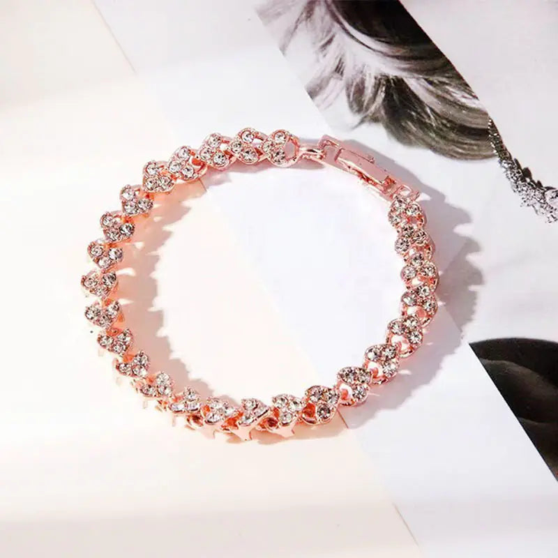 Heart-shaped Diamond Gold & Silver Plated Bracelet