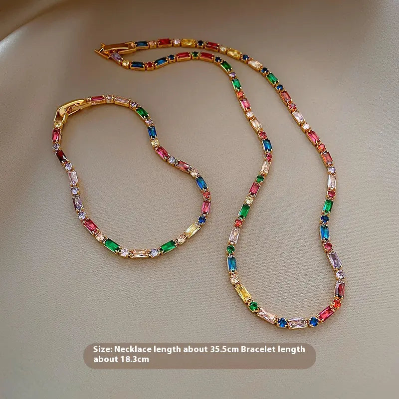 Multi-color Zircon Gold Necklace & Bracelet