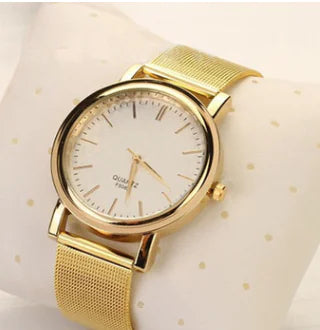 Gold Mesh Alloy Electronic Watch for Men and Women