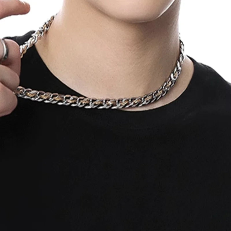 Titanium Steel Gold Cuban Necklace for Men - Trendy Design