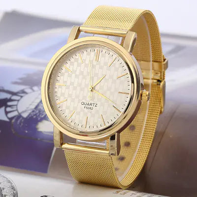 Gold Mesh Alloy Electronic Watch for Men and Women