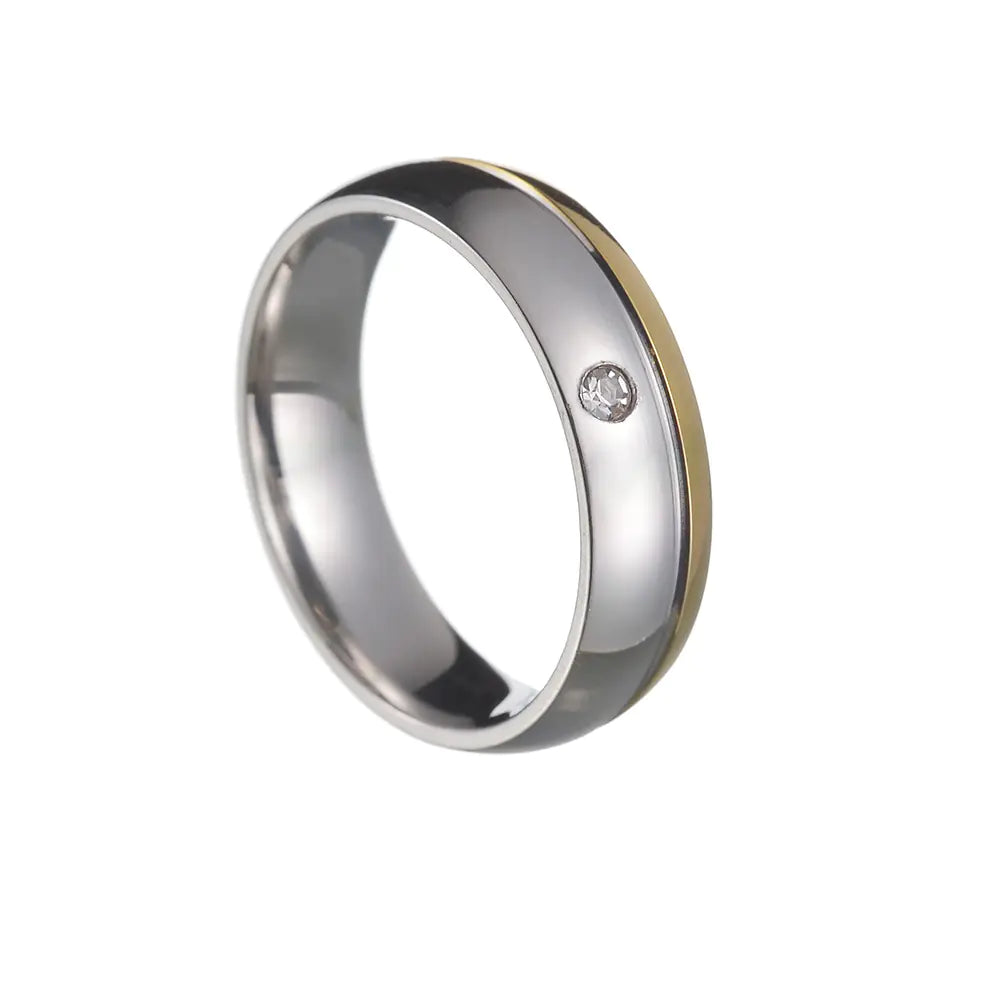 Gold Two Tone Diamond Inlaid Titanium Steel Ring for Men